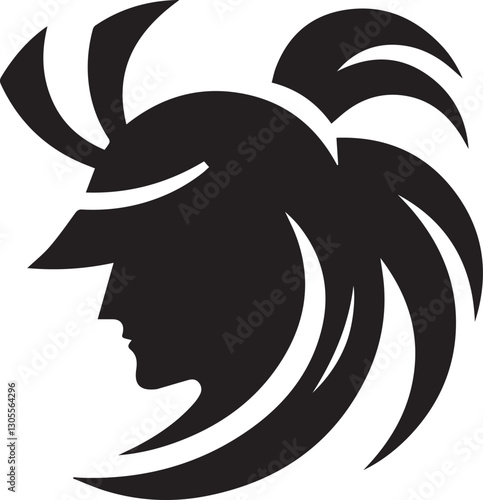 Silhouette of a knight with a feathered helmet and ponytail design