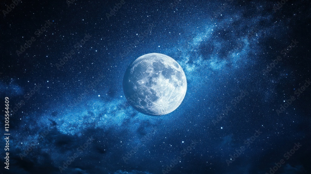 Fototapeta premium A Bright Full Moon Surrounded By Starry Celestial Beauty