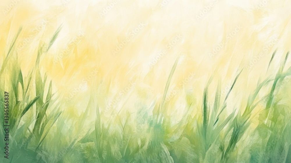 Abstract painting of vibrant green grass and golden sunlight Abstract painting of vibrant green grass and golden sunlight