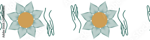 Horizontal border, set Magic and heavens seamless pattern, with magical elements Symbols of witchcraft theme