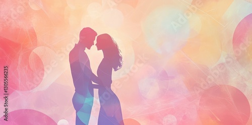 Silhouette of a couple embracing with a colorful background