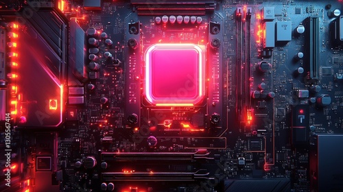 Wallpaper Mural High-Tech Motherboard with Illuminated CPU Torontodigital.ca