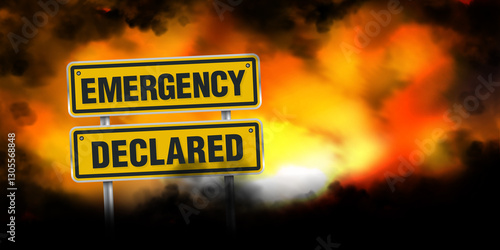 Emergency declared sign board wildfire background