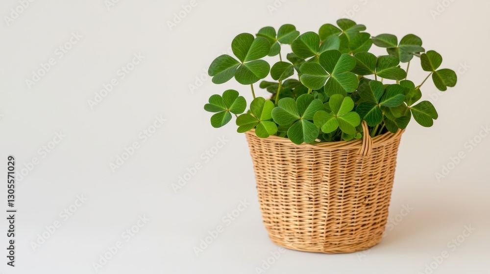 Fototapeta premium Minimalist Wicker Basket with Fresh Clover Sprouts