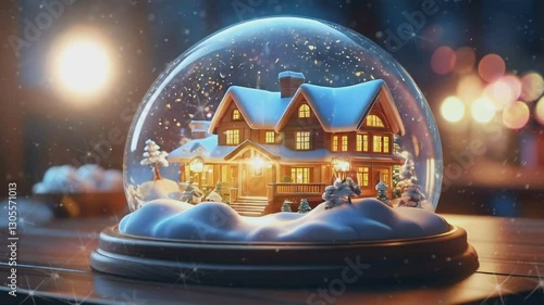 glass ball with miniature cabin house with snowy winter nuance that looks beautiful