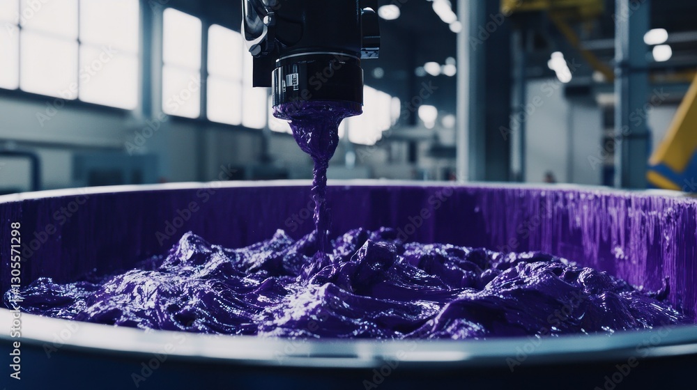 Purple viscous substance being added to a large container currently Purple viscous substance being added to a large container currently