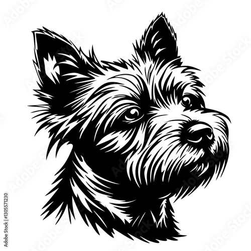 AUSTRALIAN terrier Intricate black and white yorkshire terrier face design for graphic projects