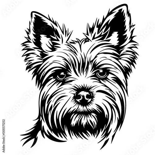 AUSTRALIAN terrier Intricate black and white terrier dog face illustration with detailed line art