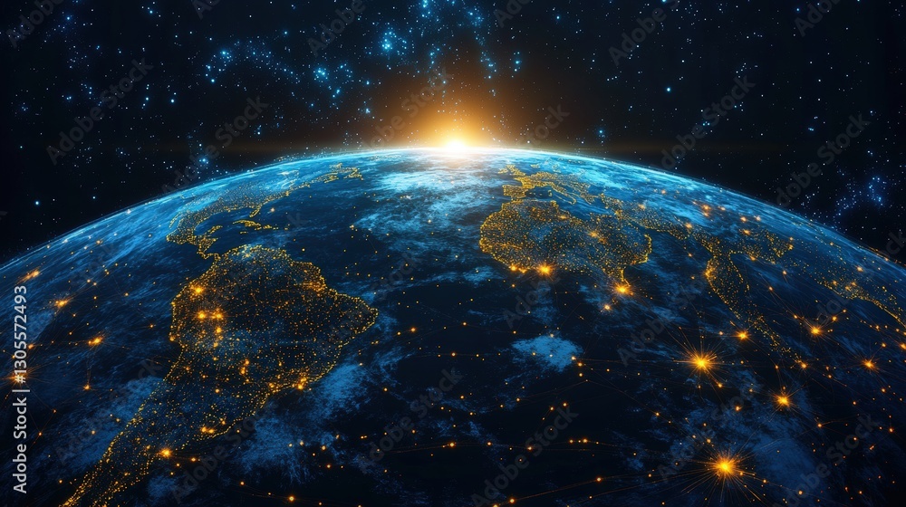 Fototapeta premium Global Network Sunrise Earth