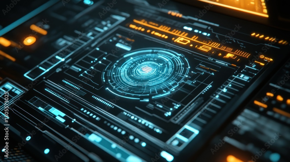 Futuristic Digital Interface Displaying Technology Indicators and Data Futuristic Digital Interface Displaying Technology Indicators and Data