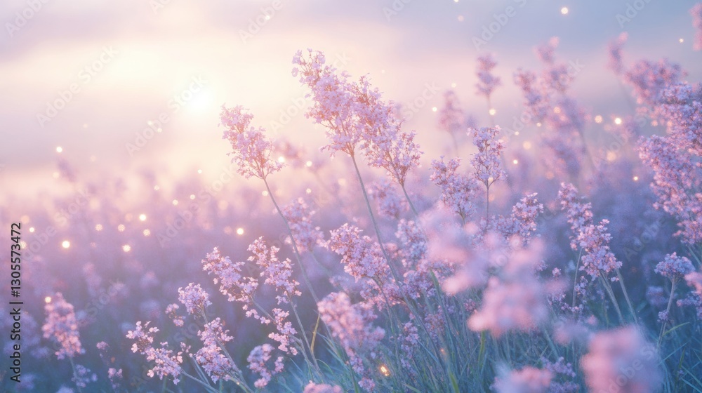 Naklejka premium Lavender flowers bloom with soft light creating a calming atmosphere