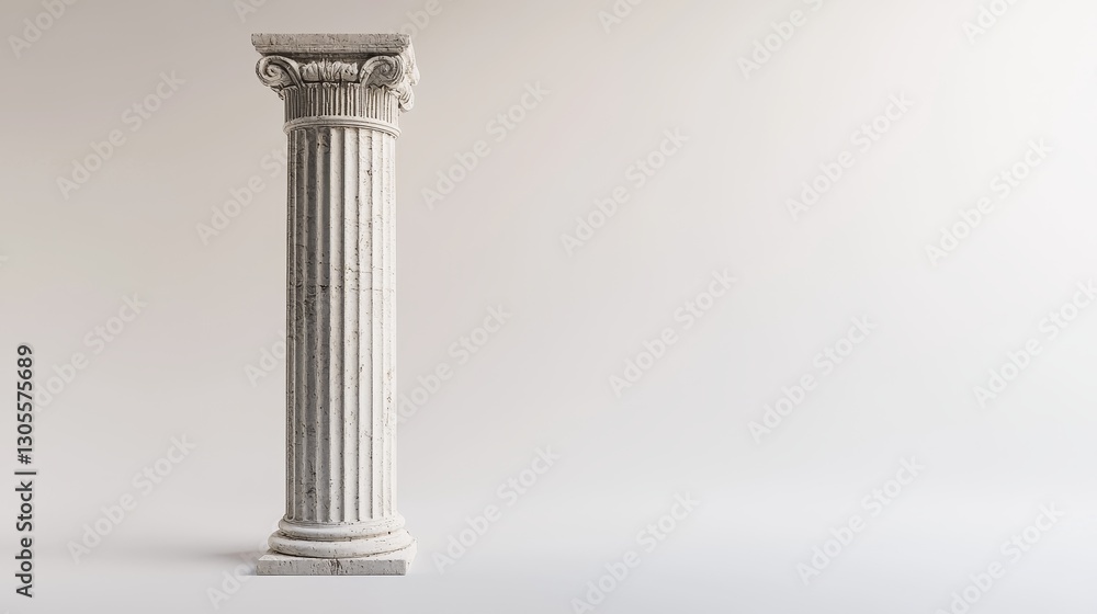 A solitary Greek pillar stands majestically on a plain white backdrop. A solitary Greek pillar stands majestically on a plain white backdrop.