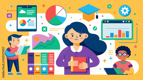 The teachers vibrant posters and colorful charts make the afterschool homework help feel like a fun and dynamic learning environment rather than a daunting task.. Vector illustration