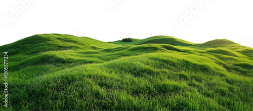 Vibrant greeny hills gently roll under a bright, clear sky, showcasing natural beauty and harmony.