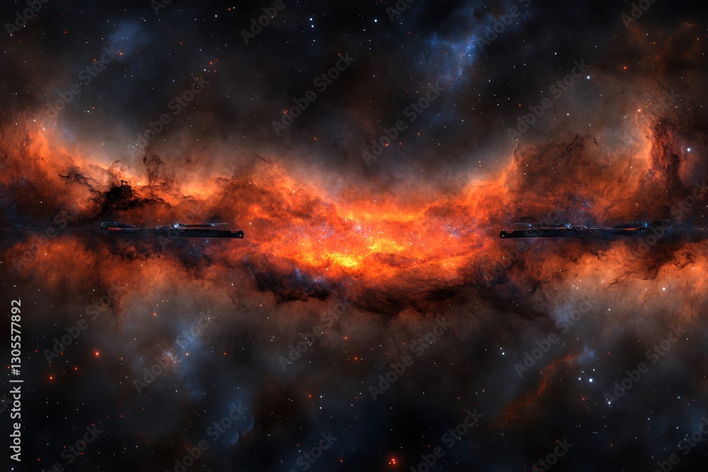 Fototapeta premium Galactic voyage among radiant nebulas and distant celestial bodies