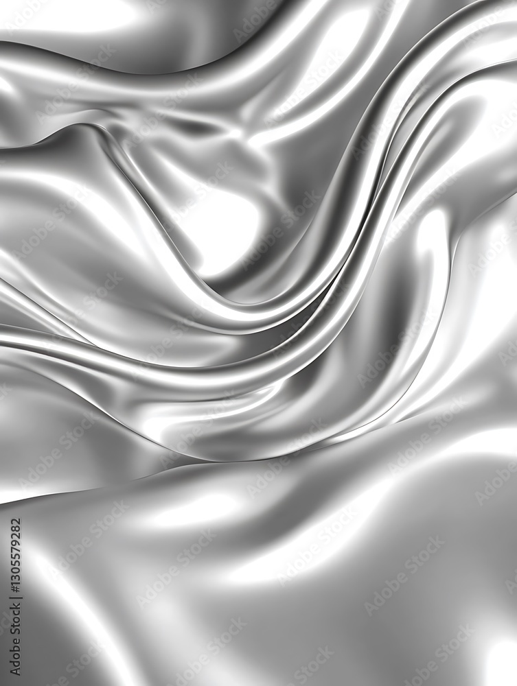 Fototapeta premium Metallic waves of soft flowing fabric silver material background design