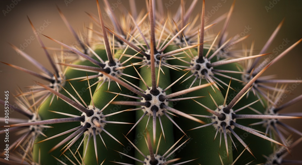 Close-up of Green Cactus with Sharp Spines and Brown Background Close-up of Green Cactus with Sharp Spines and Brown Background