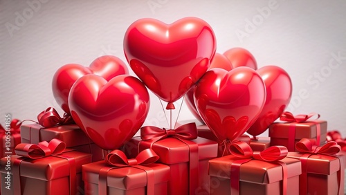Macro Valentine's Day: Red Heart Balloons & Gift Boxes