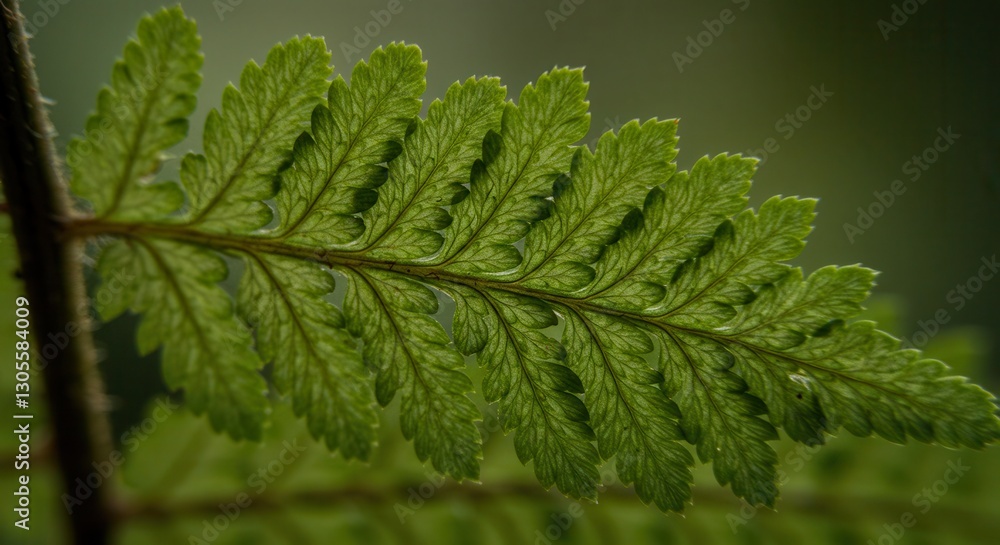 Close-up of Green Fern Leaf Revealing Intricate Details and Textures