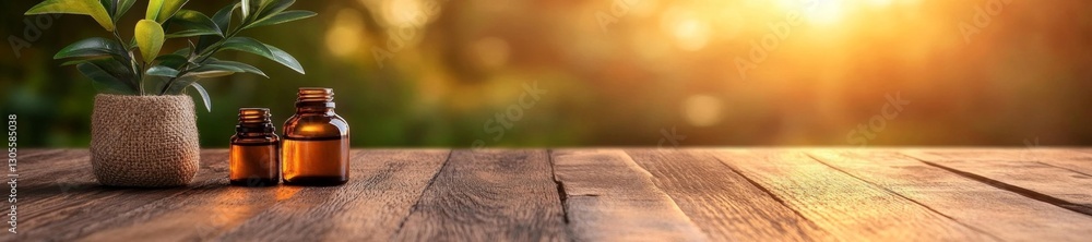 Relaxing Essential Oils with Plants and Natural Textures in Warm Lighting. Generative AI Relaxing Essential Oils with Plants and Natural Textures in Warm Lighting. Generative AI