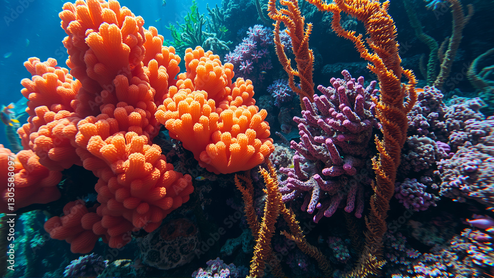 Fototapeta premium Underwater world, algae, corals, rocks at the bottom of the sea