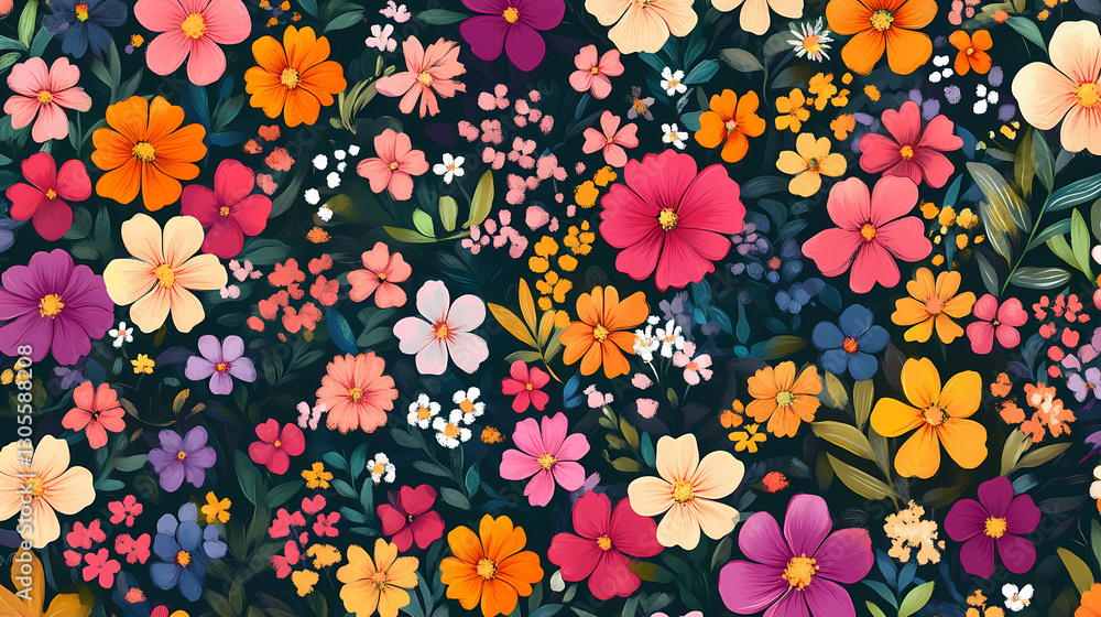 Colorful flowers pattern painting backgrounds art. Abundance - Field. Illustration Colorful flowers pattern painting backgrounds art. Abundance - Field. Illustration