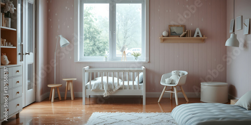 Minimalist Scandinavian Children's Room with Soft Pastel Decor