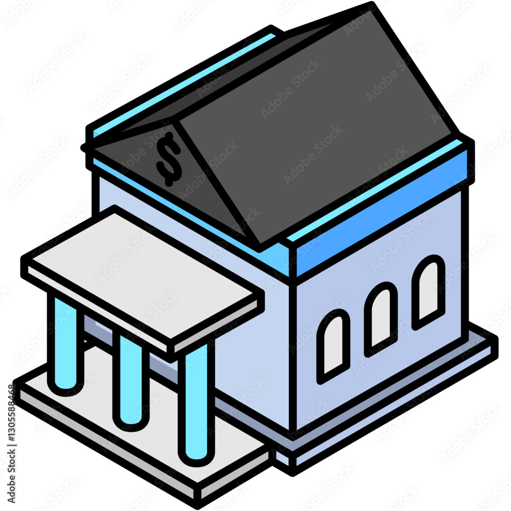 Bank isometric outline 3d mini illustration icon, use for modern concept, UI or UX kit, web and app development. related to business, finance, economy. Bank isometric outline 3d mini illustration icon, use for modern concept, UI or UX kit, web and app development. related to business, finance, economy.
