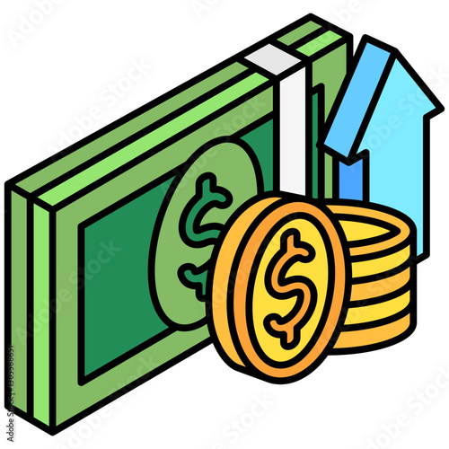 Profit isometric outline 3d mini illustration icon, use for modern concept, UI or UX kit, web and app development. related to business, finance, economy.