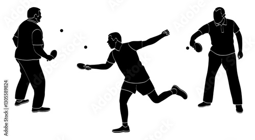 Young players is playing table tennis, ping pong, male black silhouette