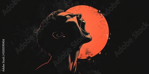 An expressive portrait showing a person screaming towards the sky