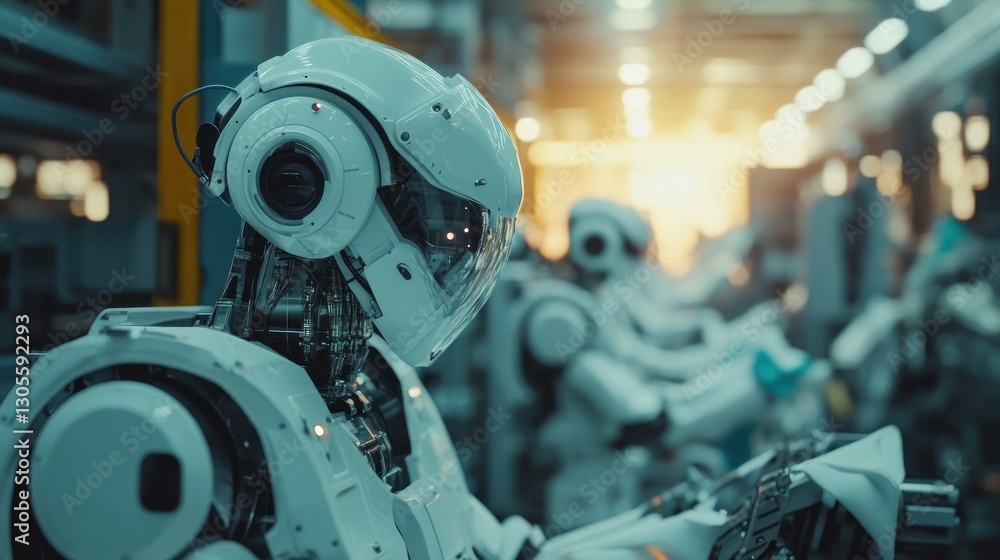 An Artificial Intelligence Robot Appears to be Working in a Factory An Artificial Intelligence Robot Appears to be Working in a Factory