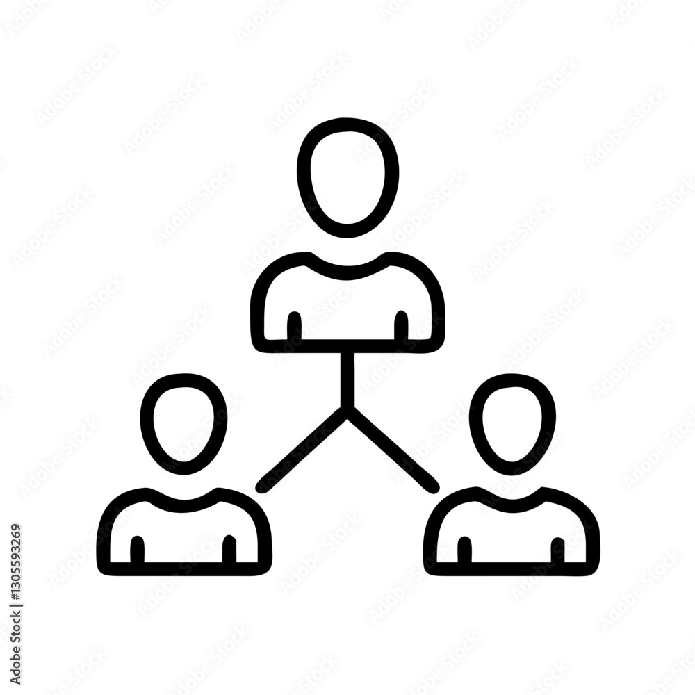 Simple line art of a team structure icon representing collaboration and teamwork, digital illustration Simple line art of a team structure icon representing collaboration and teamwork, digital illustration