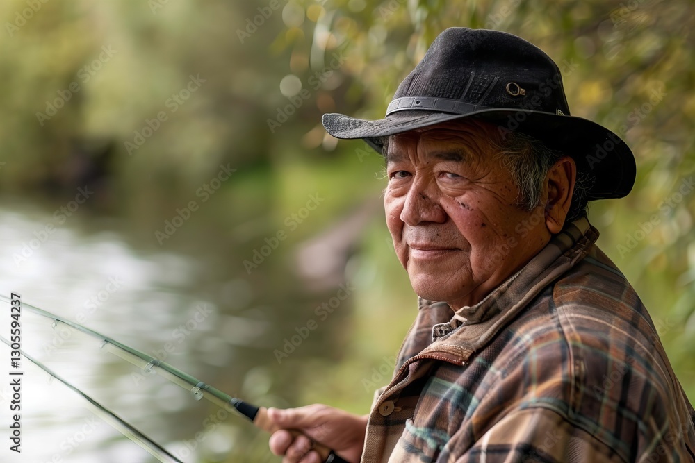 Photo of retired Caucasian male veteran fishing in the park with a rod. Photo of retired Caucasian male veteran fishing in the park with a rod.