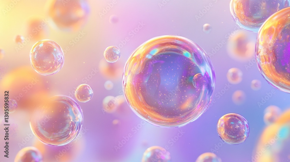 Transparent Bubbles Float in a Purple and Yellow Gradient Background Transparent Bubbles Float in a Purple and Yellow Gradient Background