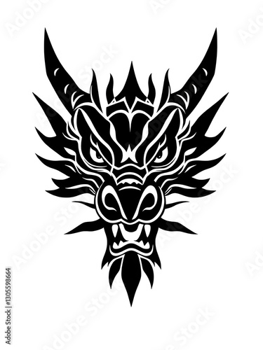 Dragon face illustration icon, black silhouette vector