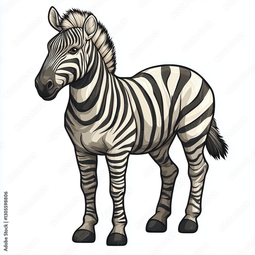 Fototapeta premium Vector Illustration of a Single Plains Zebra with Sticker Logo on White Background