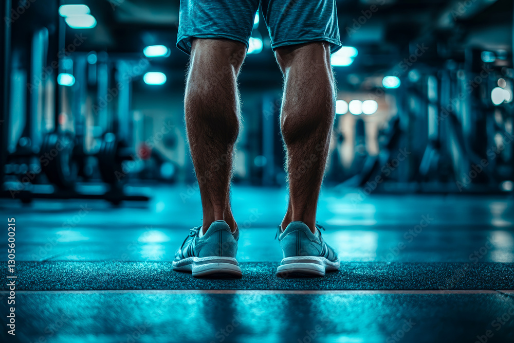 Fototapeta premium A man standing in a gym with his feet on the ground