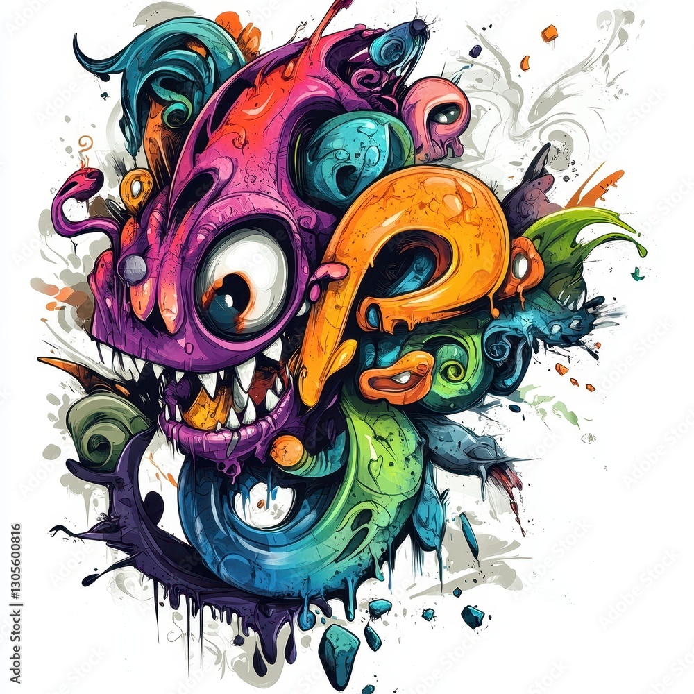 An abstract and colorful monster with many different detailed features An abstract and colorful monster with many different detailed features
