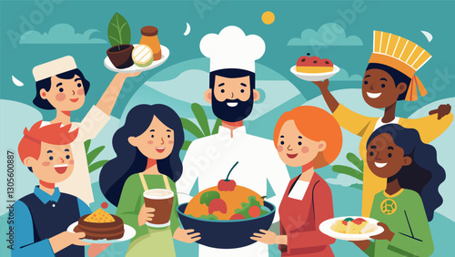 The club takes a culinary trip around the world trying new and exotic cuisines from different cultures each month.. Vector illustration