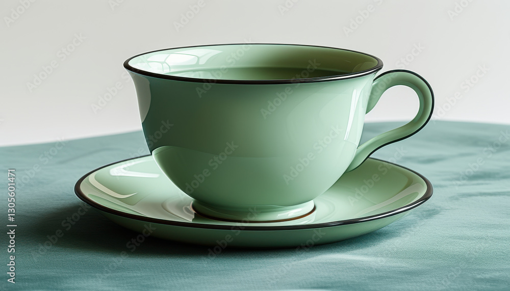 Fototapeta premium Elegant Green Teacup and Saucer Set