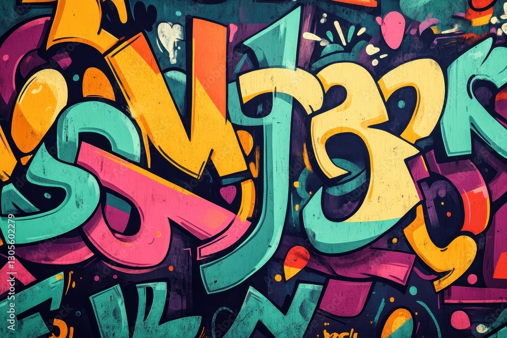 Naklejka premium Colorful Abstract Urban Art Displaying Layered Graphics and Shapes