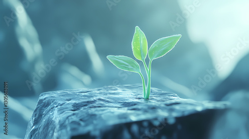 Green sprout growing in stone slab - rebirth, revival, resilience and new life concept. Resilience - Iceberg. Illustration