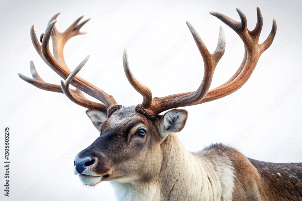 Majestic Reindeer with Massive Antlers, Isolated on White Background - Perfect for Holiday & Winter Designs Majestic Reindeer with Massive Antlers, Isolated on White Background - Perfect for Holiday & Winter Designs