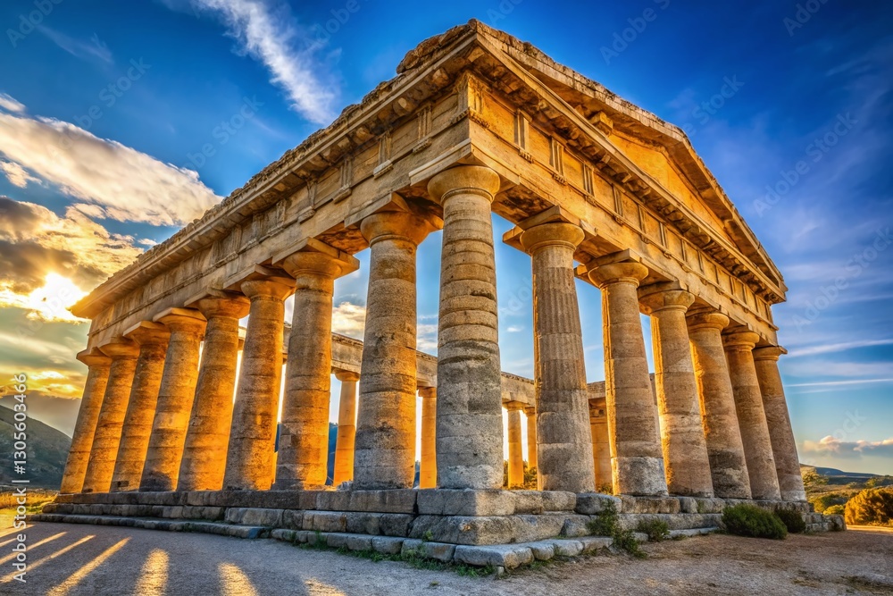 Obraz premium Majestic Segesta Temple, Sicily: Ancient Greek Ruins, Sunny Sicilian Landscape