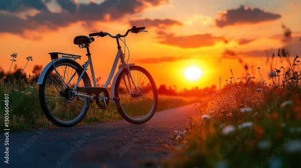 Fototapeta premium Sunset bike ride on country road