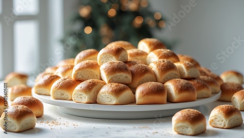 Freshly baked dinner rolls on platter for festive occasions