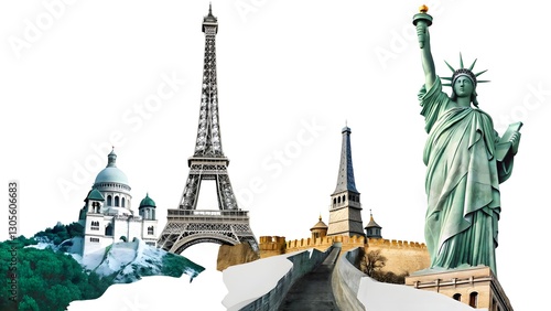Collage of famous places of the world element for