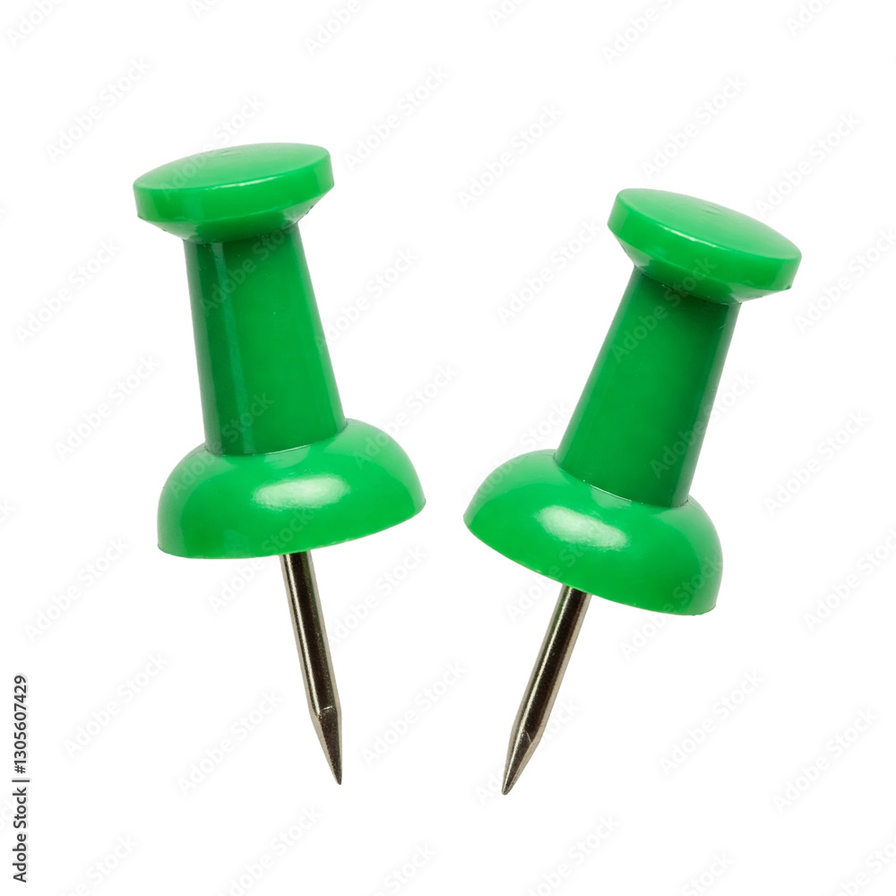 Close-up of green push pins on transparent background, ideal for office and school supply visuals. Perfect for presentations, ads, and educational content Close-up of green push pins on transparent background, ideal for office and school supply visuals. Perfect for presentations, ads, and educational content