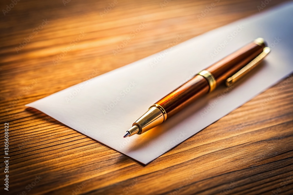 Miniature Tilt-Shift Photo: Automatic Pen on Blank Paper, Desk Tabletop Still Life Miniature Tilt-Shift Photo: Automatic Pen on Blank Paper, Desk Tabletop Still Life